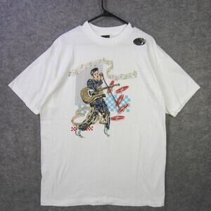 Vintage Elvis Shirt Mens Extra Large White Diamond Dust Glitter Rock Tee 90s USA
